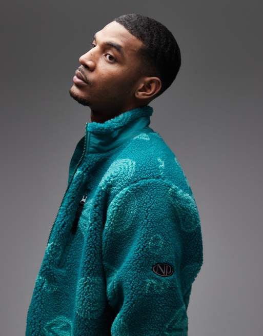 No Problemo - Turkis fleece med gennemgående dobbeltlynlås og gennemgående rumprint, 4 af 5