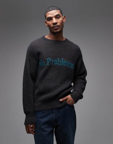 No Problemo waffle knit mohair mix jumper in charcoal - view 1