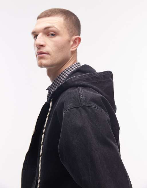 No Problemo workwear denim zip through jacket in black wash, 4 of 5