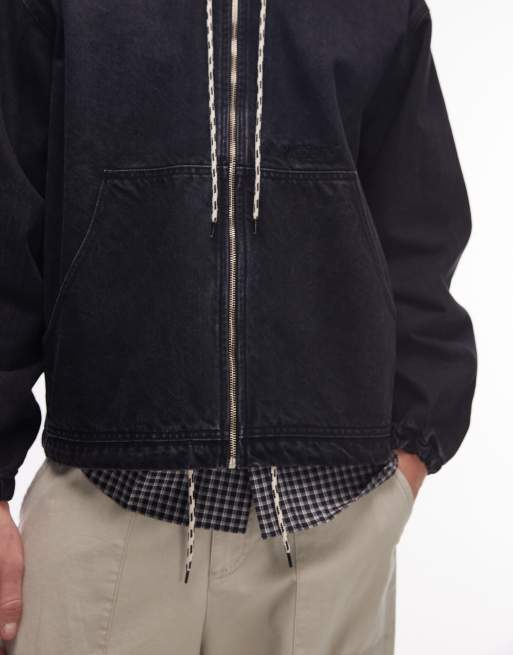 No Problemo workwear denim zip through jacket in black wash, 5 of 5