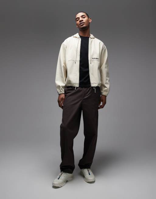 No Problemo workwear denim zip through jacket in light sand, 2 of 5