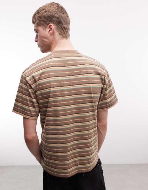 No Problemo x ASOS Exclusive 100% cotton logo T-shirt in brown stripes, 3 of 5