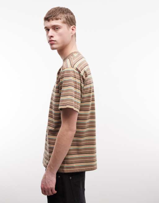 No Problemo x ASOS Exclusive 100% cotton logo T-shirt in brown stripes, 4 of 5