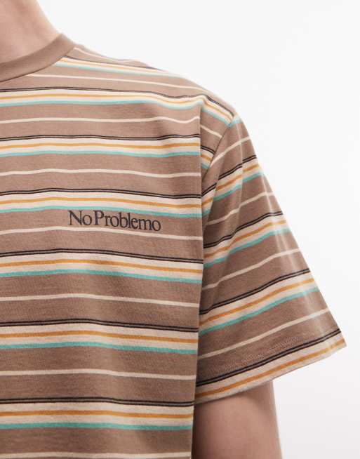 No Problemo x ASOS – Exclusive – T-Shirt aus 100% Baumwolle in gestreiftem Braun mit Logo, 5 von 5