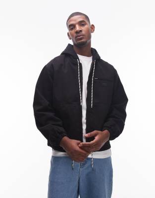 No Problemo No Problemo zip through hooded cotton workwear jacket in black