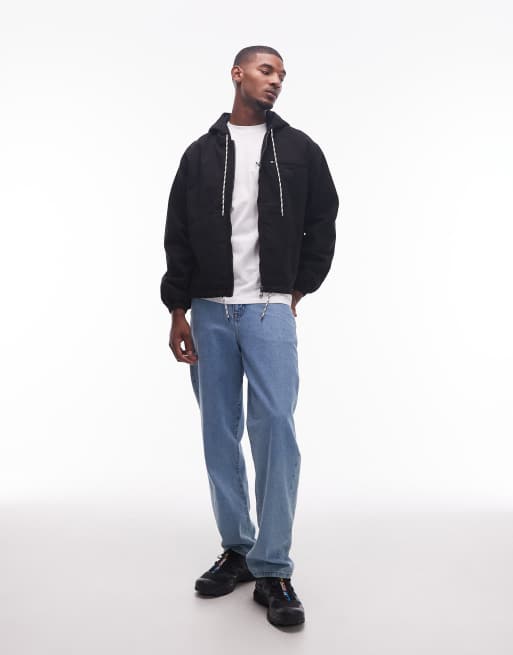 No Problemo zip-through hooded cotton workwear jacket in black, 2 of 5