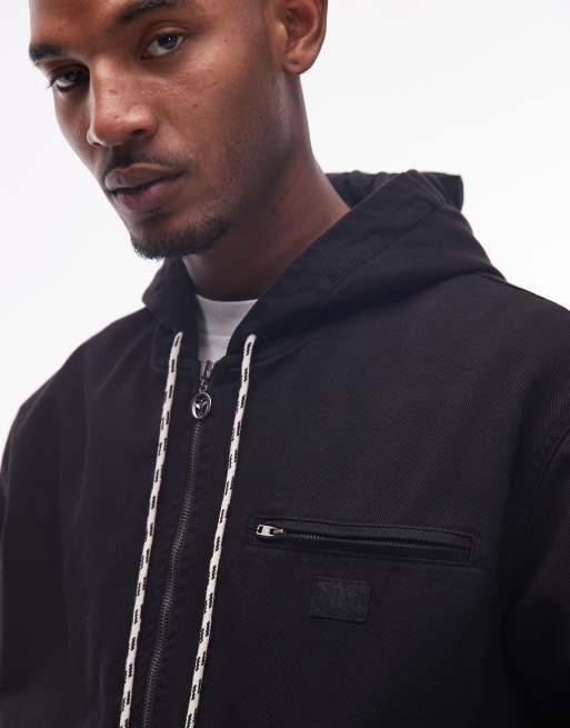 No Problemo zip up hooded cotton workwear jacket in black | ASOS