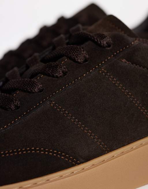 NOAK - Baskets à lacets en daim fabriquées au Portugal avec semelle en caoutchouc style rétro - Marron, 4 de 5