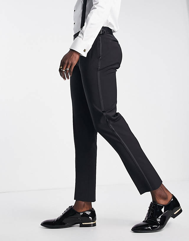 Noak - 'bermondsey' slim tuxedo suit trousers in worsted wool blend with stretch in black