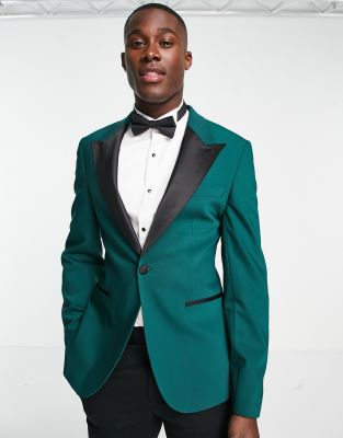 Noak 'Bermondsey' super skinny tuxedo jacket in forest green worsted ...