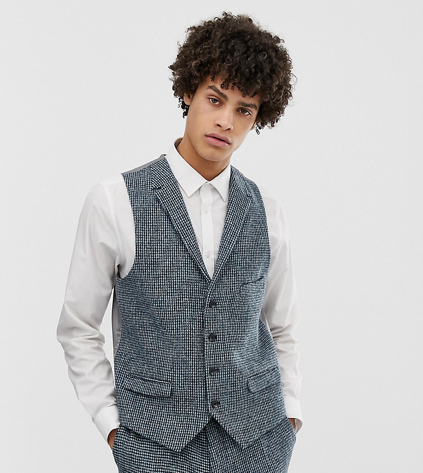 Noak – Blå kostymväst i Harris-tweed med smal passform