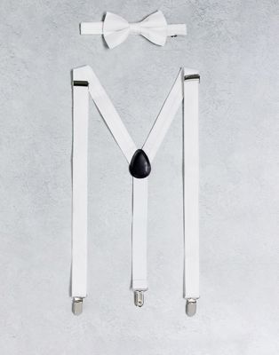 Noak bow tie and braces set in white texture - ASOS Price Checker