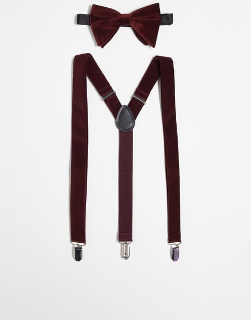 Noak - Bretelle e farfallino in velluto di cotone bordeaux