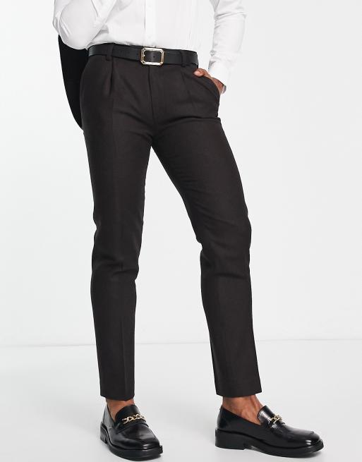 Noak British lambswool slim suit pants in brown herringbone | ASOS