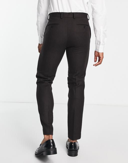 Noak British lambswool slim suit pants in brown herringbone, 2 of 4