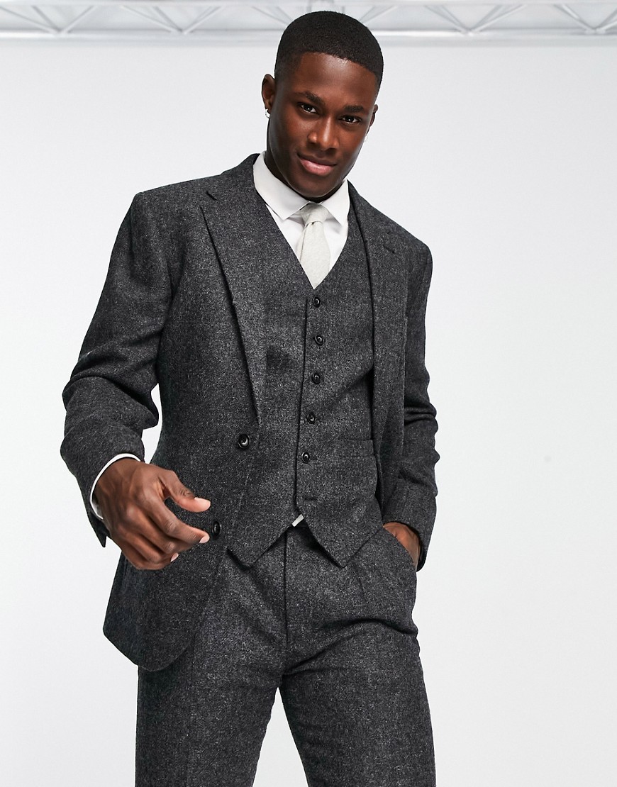 Noak British Tweed slim suit jacket in charcoal gray