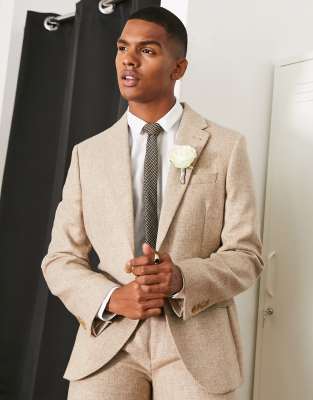 Noak British Tweed slim suit jacket in stone