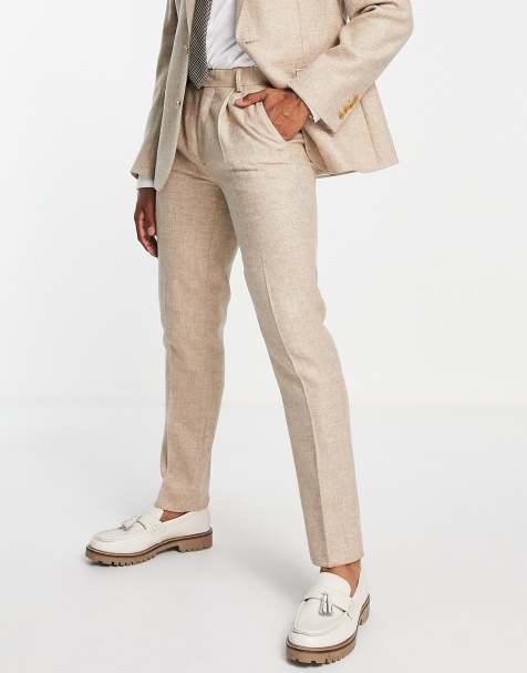 Noak British Tweed slim suit pants in stone - view 1