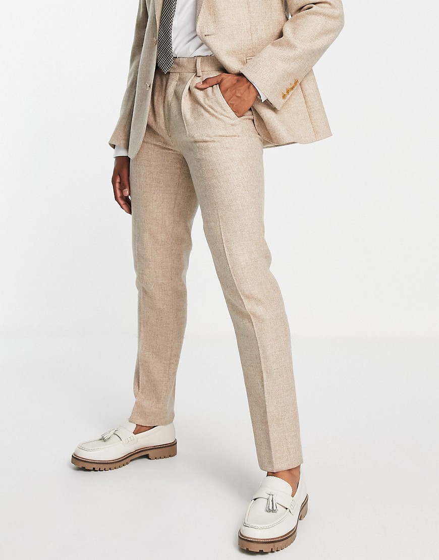 Noak British Tweed slim suit trousers in stone-Neutral