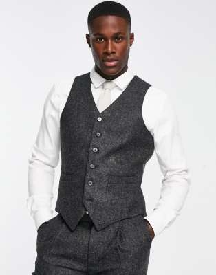 British Tweed slim suit vest in charcoal gray