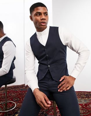 Noak 'Camden' slim premium fabric waistcoat in navy with stretch - ASOS Price Checker