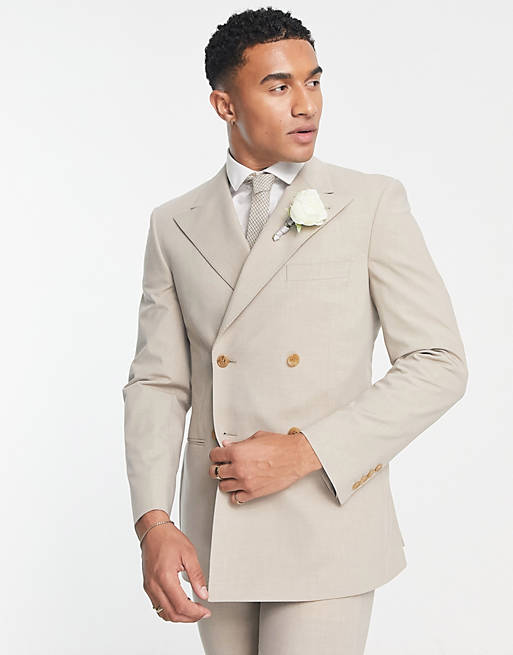 Noak 'Camden' skinny premium fabric double breasted suit jacket in stone with stretch