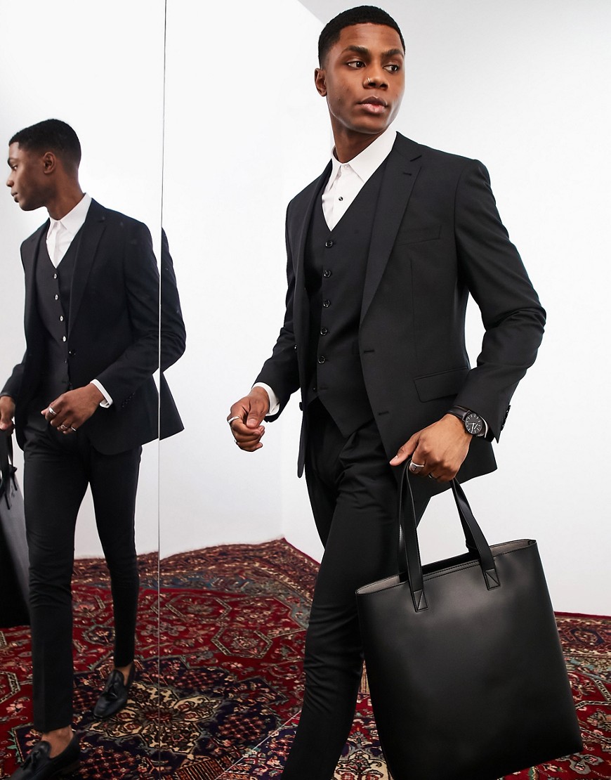 Noak ’Camden’ skinny premium fabric suit jacket in black with stretch