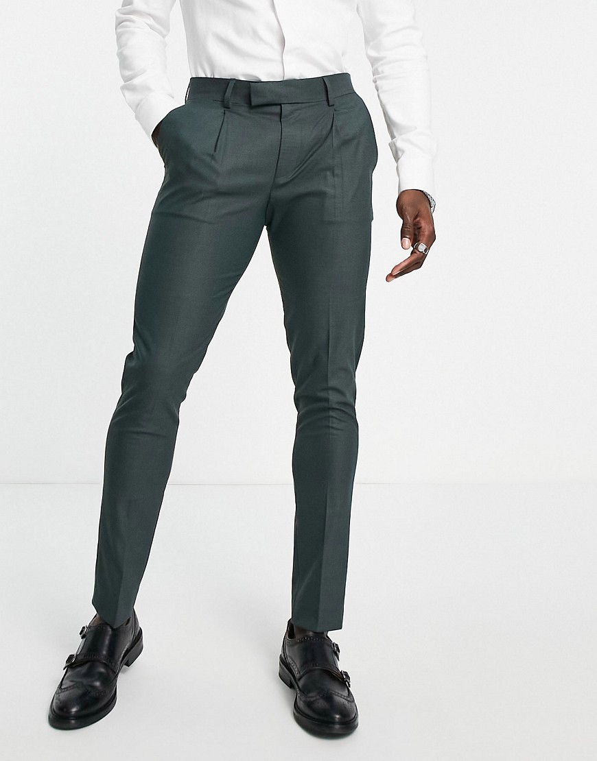 Noak 'Camden' skinny premium fabric suit pants in green with stretch