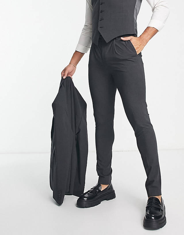 Noak - 'camden' skinny premium fabric suit trousers in charcoal grey with stretch