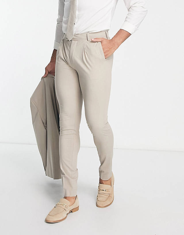 Noak - 'camden' skinny premium fabric suit trousers in stone with stretch