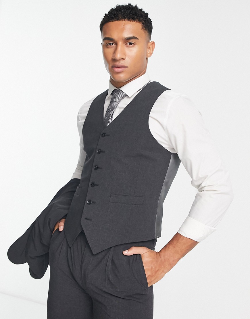 'Camden' skinny premium fabric suit vest in charcoal gray with stretch