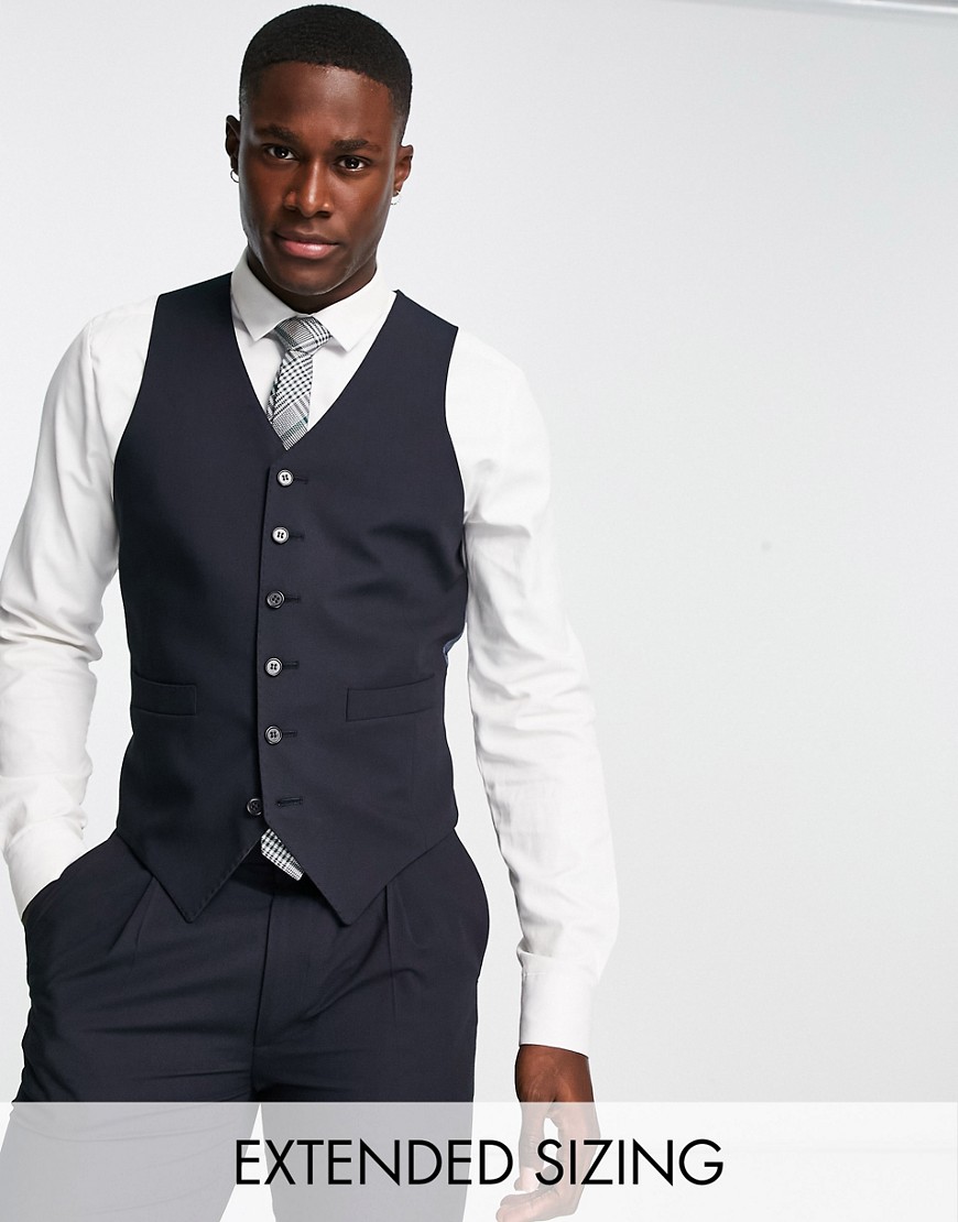 Noak ’Camden’ skinny premium fabric suit waistcoat in navy with stretch
