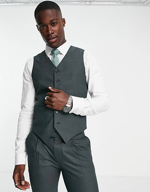 Asos Men Clothing Jackets Waistcoats Camden skinny vest in forest with two-way stretch 