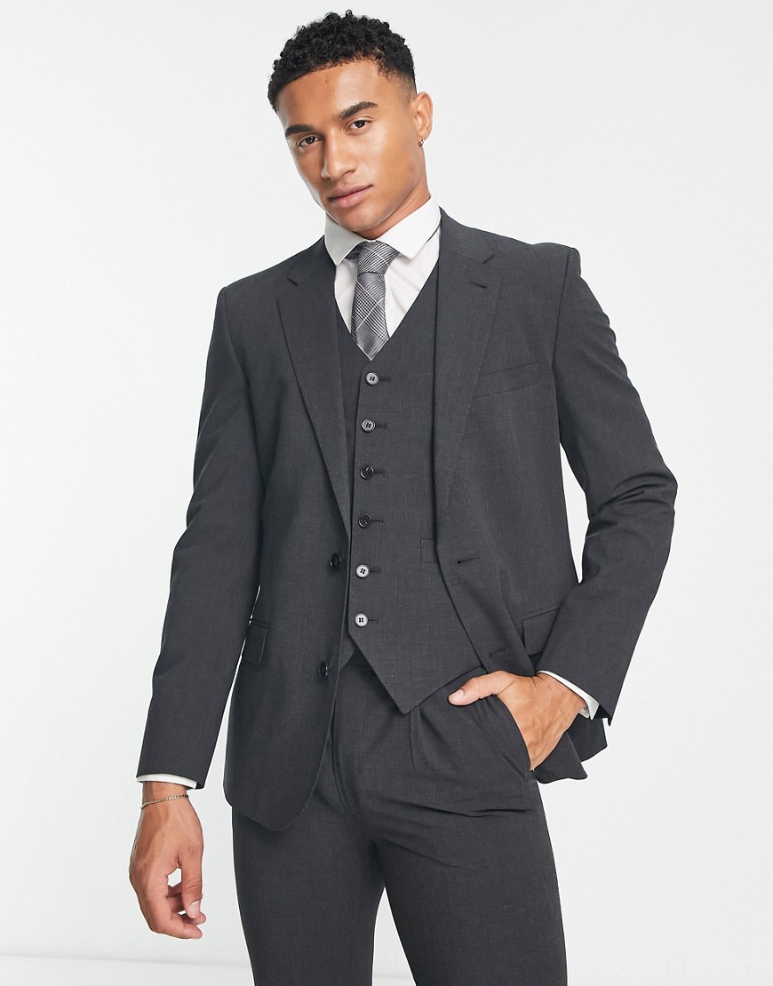 Noak 'camden' Skinny Premium Fabric Suit Jacket In Charcoal Gray With Stretch