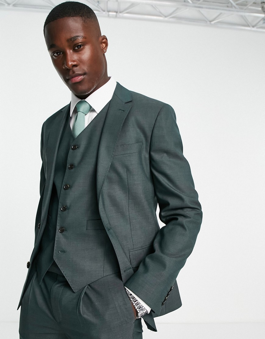'Camden' skinny suit jacket in forest green with two-way stretch
