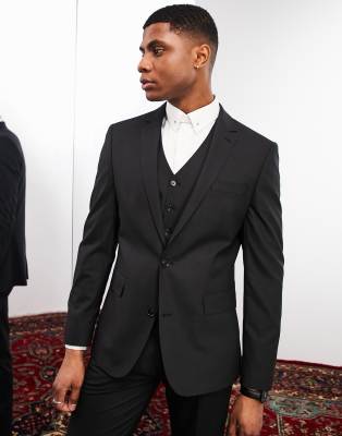 'Camden' slim premium fabric suit jacket in black with stretch