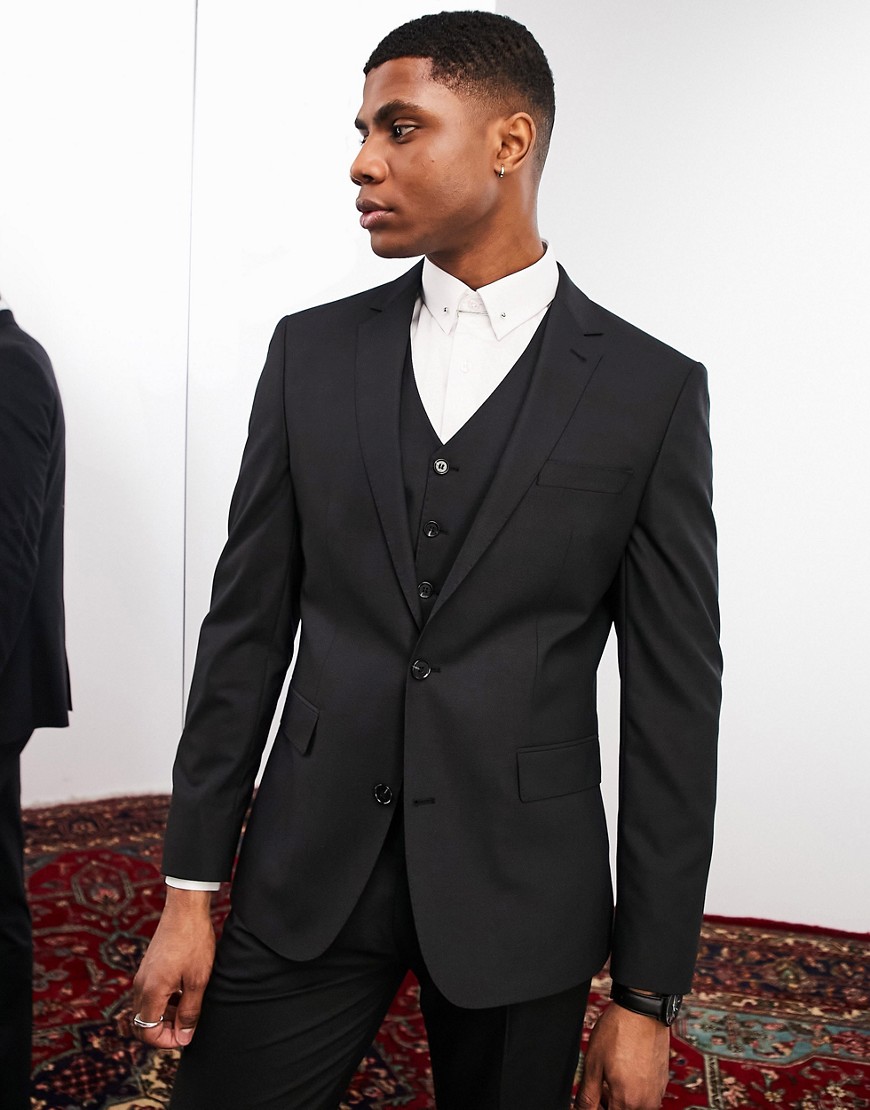 Noak ’Camden’ slim premium fabric suit jacket in black with stretch
