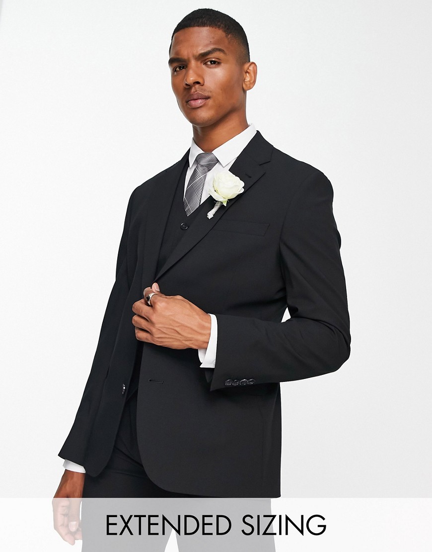 'Camden' slim premium fabric suit jacket in black with stretch