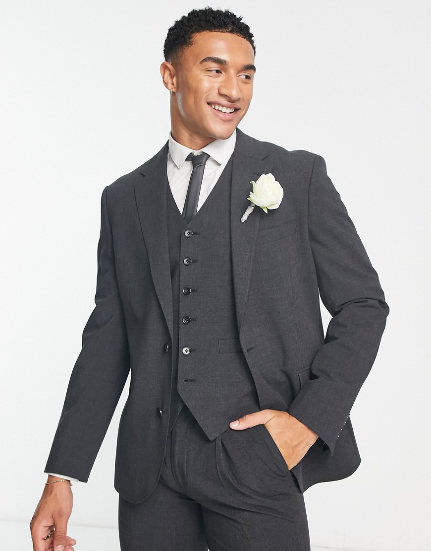 Noak ’Camden’ slim premium fabric suit jacket in charcoal grey with stretch