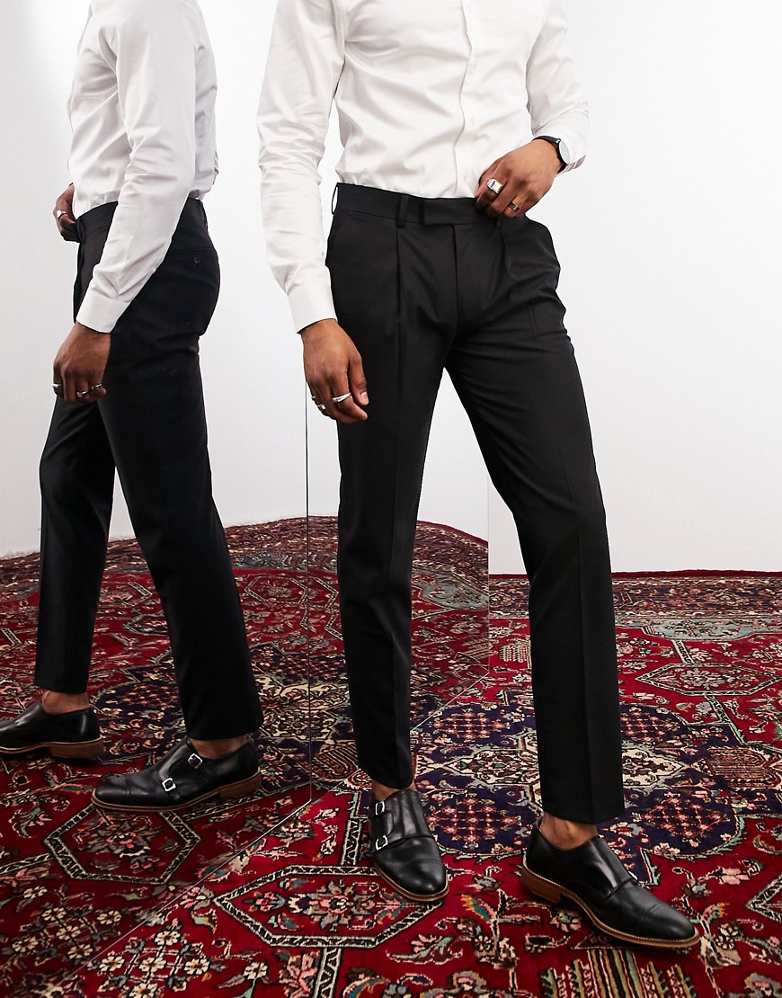 Noak 'Camden' slim premium fabric suit pants in black with stretch