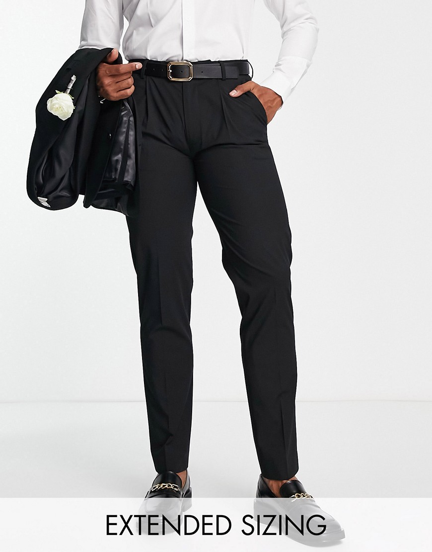 'Camden' slim premium fabric suit pants in black with stretch