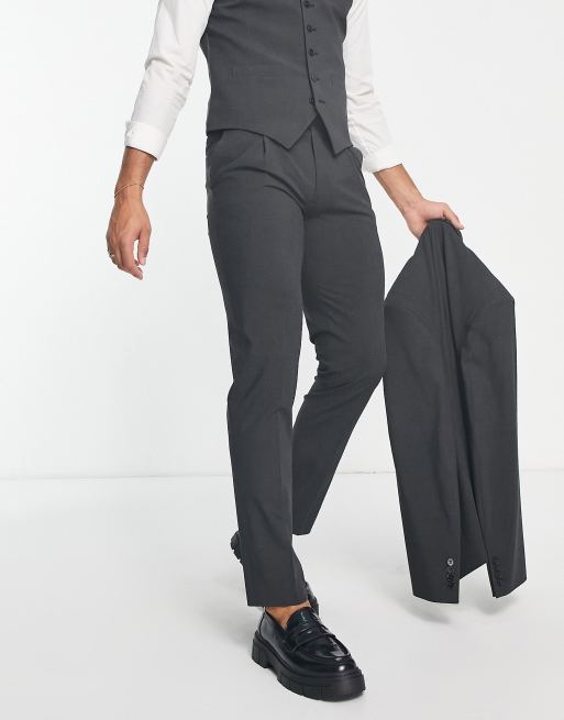 Noak 'Camden' slim premium fabric suit pants in charcoal grey with stetch