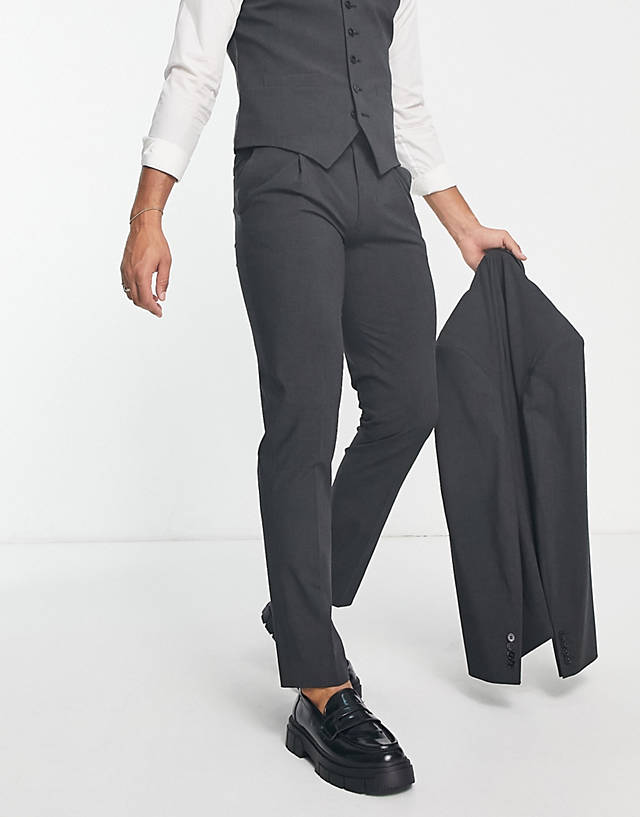 Noak - 'camden' slim premium fabric suit trousers in charcoal grey with stetch