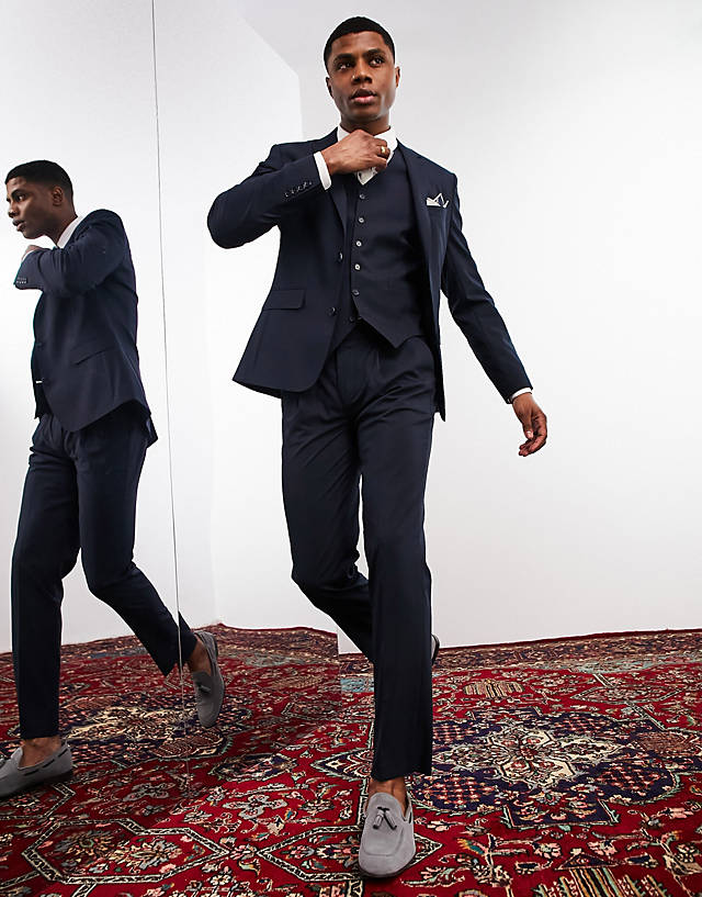 Noak - 'camden' slim premium fabric suit trousers in navy with stretch