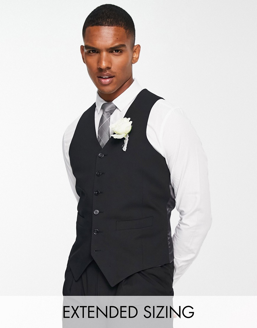 'Camden' slim premium fabric suit vest in black with stretch