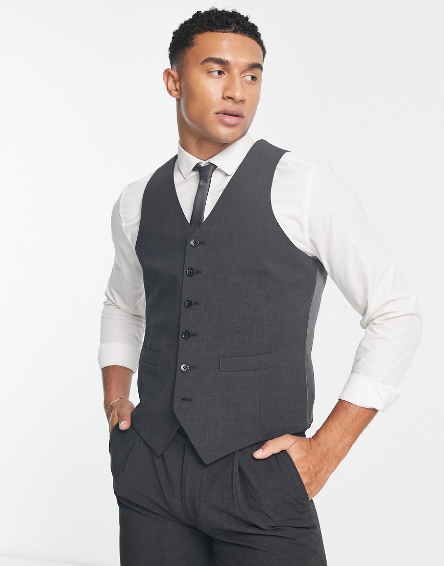 'Camden' slim premium fabric suit vest in charcoal gray with stretch