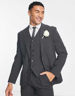 Noak 'Camden' slim premium fabric suit jacket in charcoal grey with stretch