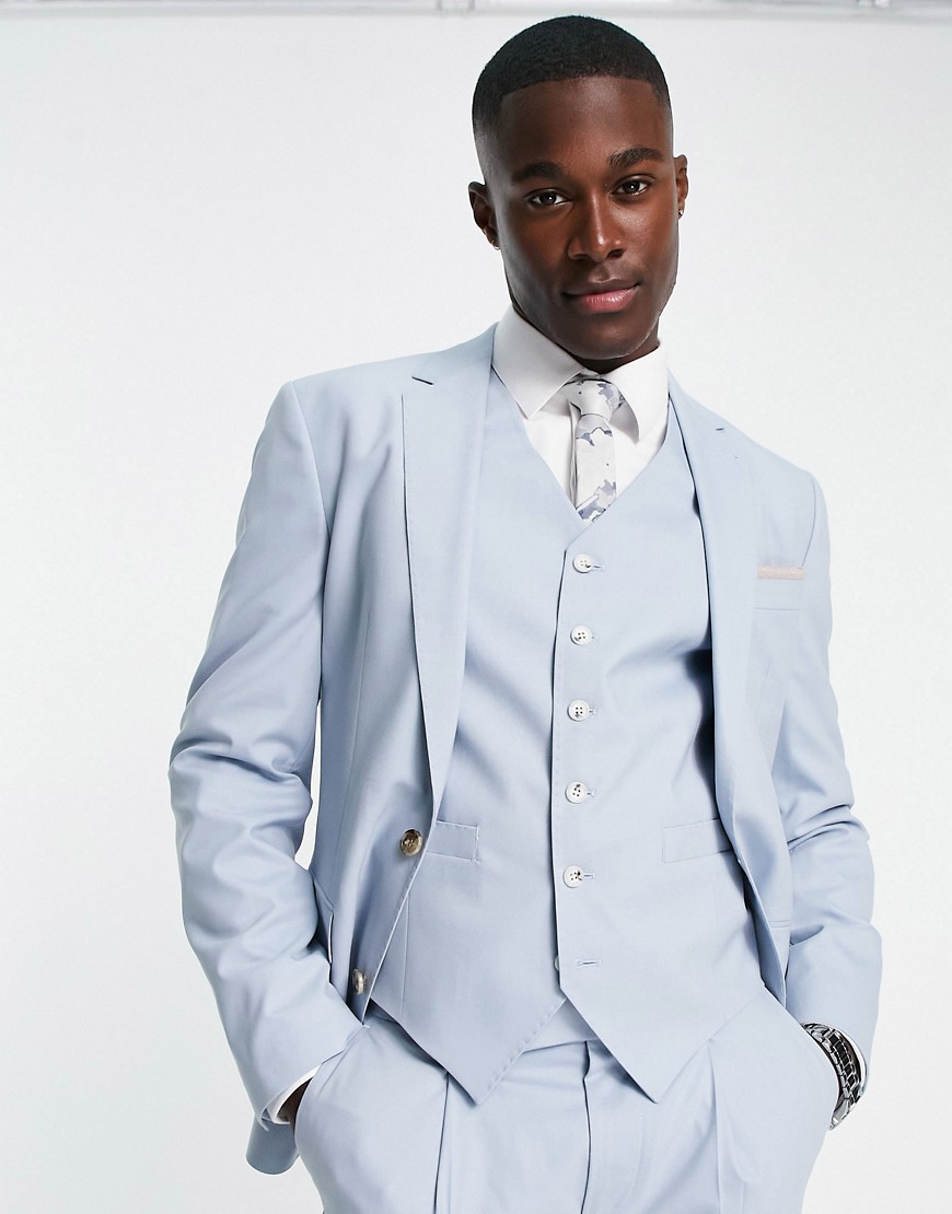 'Camden' super skinny premium fabric suit jacket in light blue with stretch