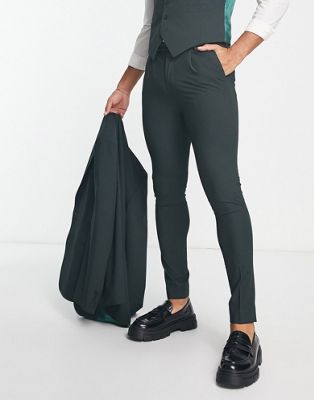 Noak 'Camden' super skinny premium fabric suit trousers in mid green with stretch - ASOS Price Checker