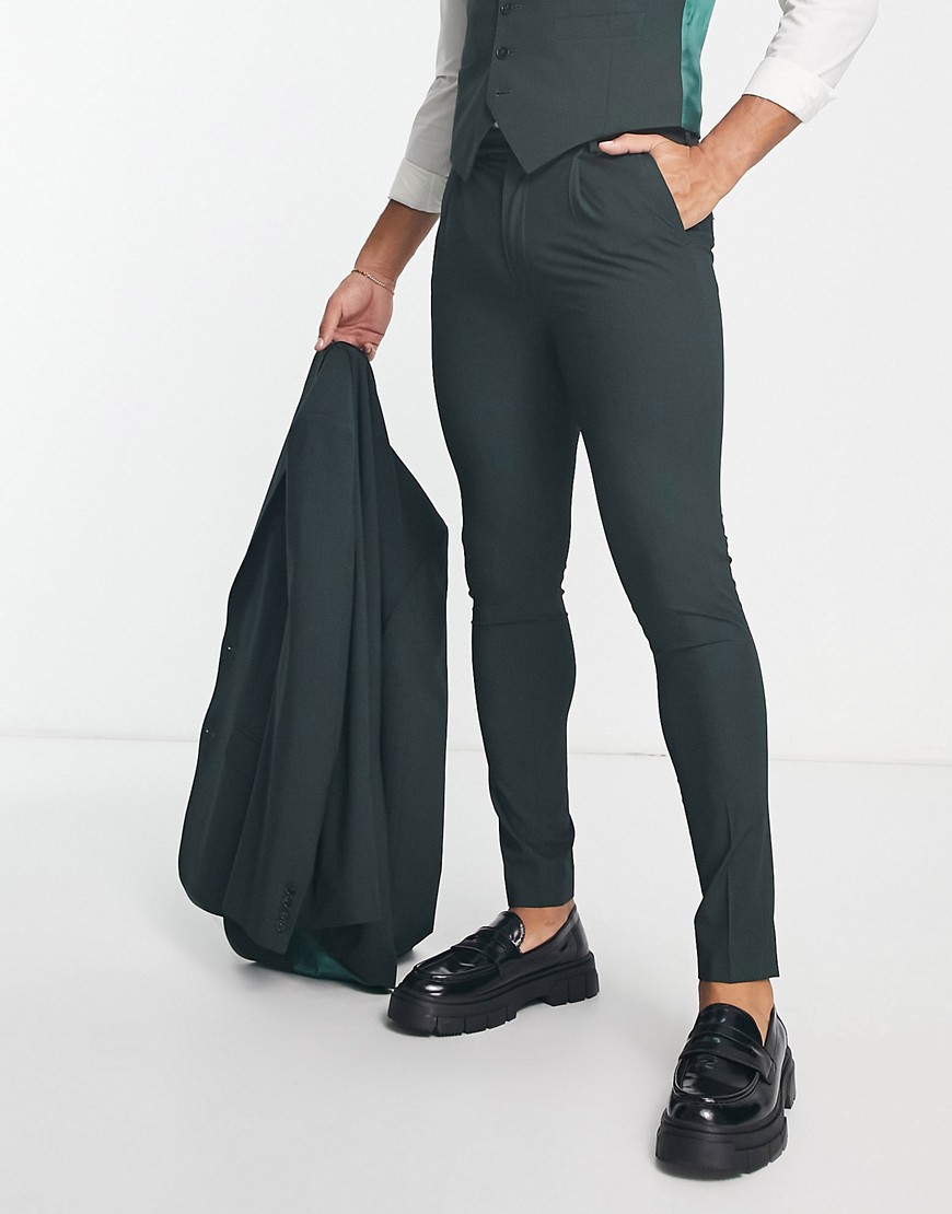 'Camden' super skinny premium fabric suit pants in mid green with stretch